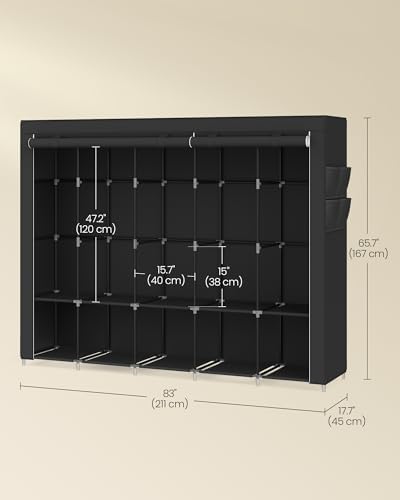 SONGMICS Portable Closet with Cover, 5 Hanging Rods and Shelves