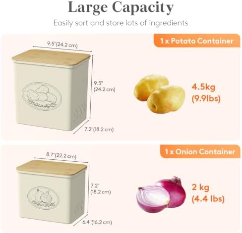Lifewit Plastic Potato and Onion Storage Bin Box, Set of 2, Beige