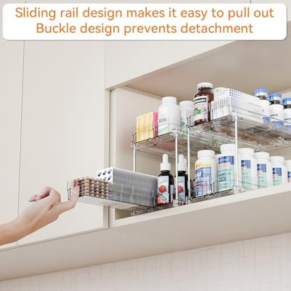 Yieach 2 Tier Sliding Spice Racks for Cabinets,1 Pack 10.4'' Deep Narrow Vertical Spice Rack Pull Out for Inside Cabinets,Kitchen,Pantry,Cupboard Seasoning,Jar Organizer and Medicine Cabinet Storage