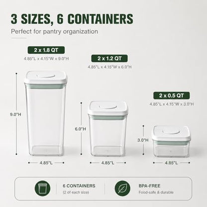 Pop Airtight Food Storage Containers with Lids Stackable Containers for Kitchen Pantry Organization Ideal for Cereal Snacks Flour Sugar Coffee and Spaghetti (gray, 6 pcs)