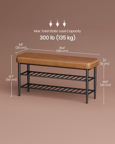 VASAGLE Shoe Bench, Synthetic Leather with Stitching, Loads 300 lb
