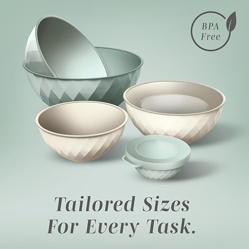 COOK WITH COLOR Mixing Bowls with Lids - 12 Piece Plastic Nesting Bowls Set includes 6 Prep Bowls and 6 Lids, Microwave Safe Mixing Bowl Set, Mint Diamond