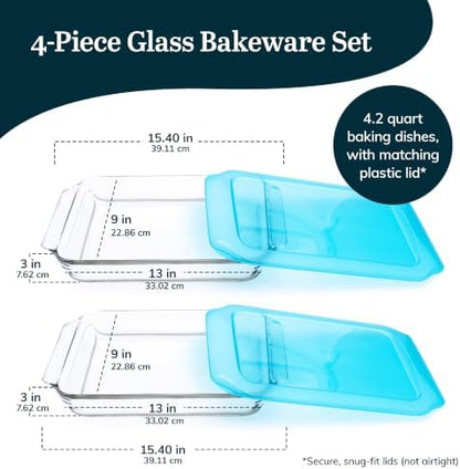 Libbey Baker’s Premium 2 Piece Glass Baking Dish Set, Stackable Casserole Dish with Lid Set, Baking Glassware for Casseroles, Lasagna, Brownies, Cakes