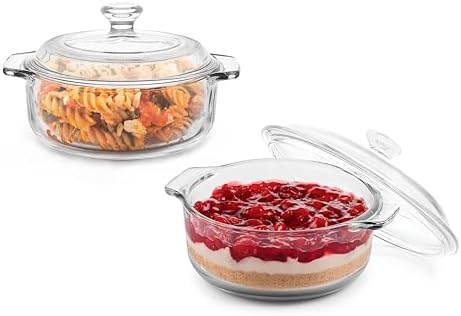 Libbey Baker's Basics 2 Piece Glass Dishes with Lids - Elegant Casserole Dishes for Oven with Lids - Versatile Baking Dish to Store Leftovers & More