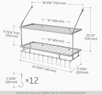 KES 30-Inch Silver Gray Pot Rack Wall Mounted, 100 Lbs Capacity