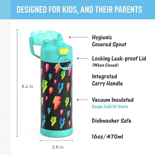 THERMOS FUNTAINER Water Bottle with Spout, 16oz, Lightning Bolt Girl