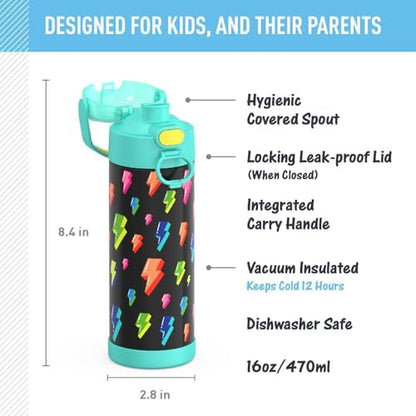 THERMOS FUNTAINER Water Bottle with Spout, 16oz, Lightning Bolt Girl