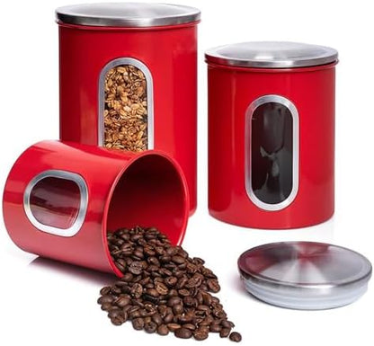 Mixpresso 3-Pcs Red Canisters Set for Kitchen Storage Airtight Jars