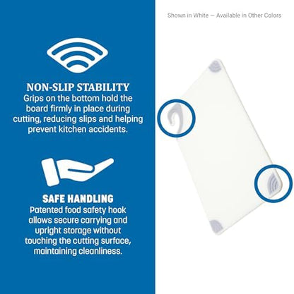 San Jamar Saf-T-Grip Plastic Cutting Board with Safety Hook, 12" x 18" x 0.5", Purple