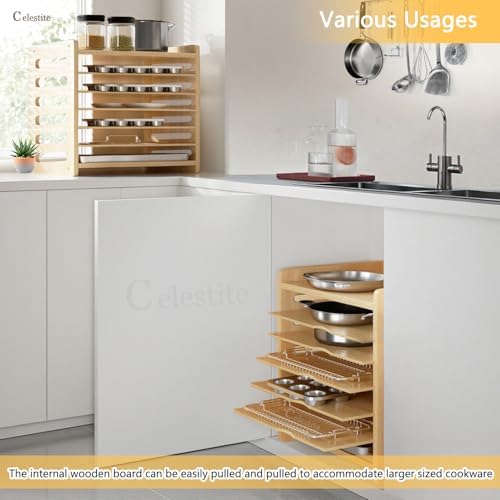 Celestite Wooden Baking Sheet Organizer for Cabinet, Baking Tray Organizer, Cookie Sheet Organizer for Cabinet Kitchen Storage Organization Accessories