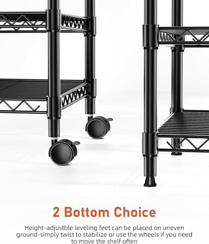 Simple Deluxe 3-Tier Heavy Duty Adjustable Storage Shelf with Wheels, 23.23”W x 13.39”D x 30.31”H, Mobile or Stationary Metal Shelving Unit, Easy Assembly for Kitchen, Pantry, Laundry Room, Black
