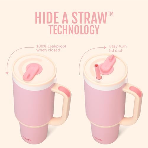 Ello Oasis Insulated Stainless Steel Tumbler with Straw, Strawberries, 40 Ounces (Pack of 8)
