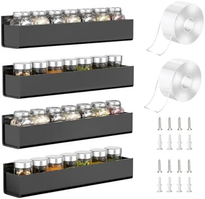 PMMASTO 4-Pack Black Acrylic Spice Rack Organizers for Cabinet Doors