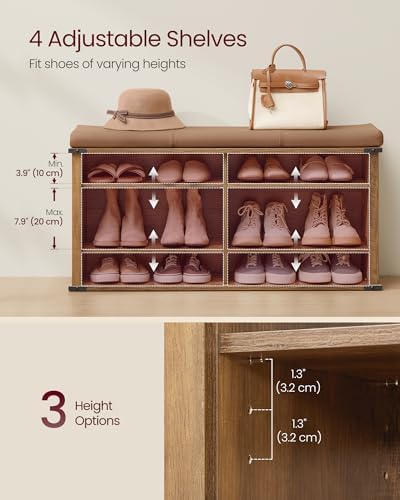 VASAGLE Shoe Storage Bench with Removable Cushion, Adjustable Shelves