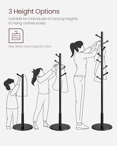 VASAGLE Solid Wood Coat Rack, Free Standing, 8 Hooks, 3 Height Options