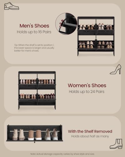 VASAGLE Narrow Shoe Storage Cabinet Organizer with 4 Flip Drawers