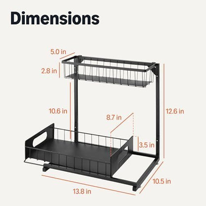 Amazon Basics L-Shape Under Sink Storage Pull Out Cabinet Organizer, Space-Saving Design, Durable and Rust-Resistant, Black, Pack of 2