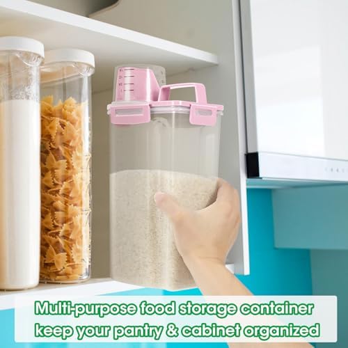 TBMax 2 Pack Airtight Rice Container 5 Lbs +10 Lbs, Cereal Container Oatmeal Storage with Easy-pouring Spout & Handy Cup for Flour Grain Beans, Pet Dog Cat Bird Food Storage Dispenser -Pink