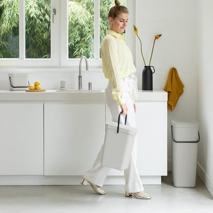 Brabantia Sort & Go Kitchen Recycling Bin | M / 6.6 Gal / 25L | Dark Gray | Removable Stay-Open Lid, Carry Handle | Trash Can for Bottles, Cans, Paper, Glass | Wall-Mounting Bracket Sold Separately