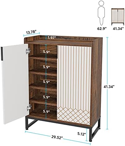 Tribesigns Modern Shoe Cabinet for Entryway, 25 Pairs Shoe Cabinet with Doors, Wood 5-Tier Shoe Organizer, Freestanding Brown Shoe Storage Cabinets with Black Metal Frame for Bedroom Living Room