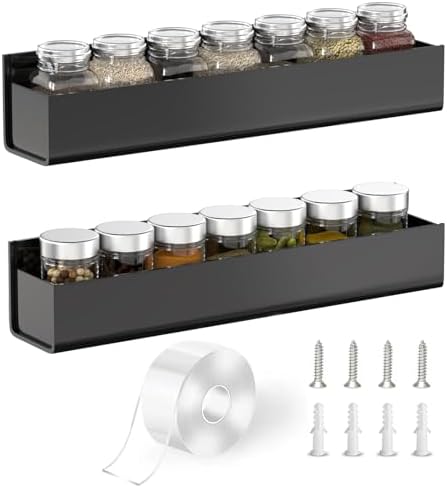 PMMASTO Adhesive Acrylic Spice Rack, Black- 2 Pack