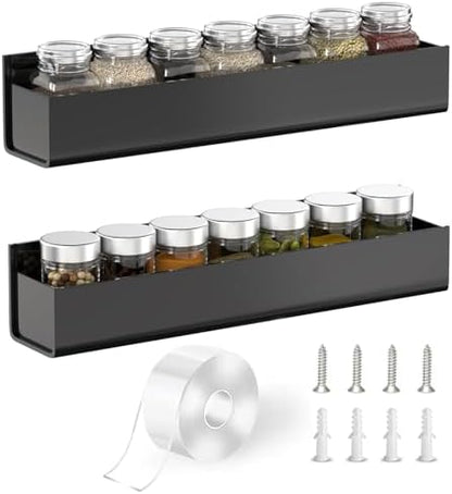 PMMASTO Adhesive Acrylic Spice Rack, Black- 2 Pack