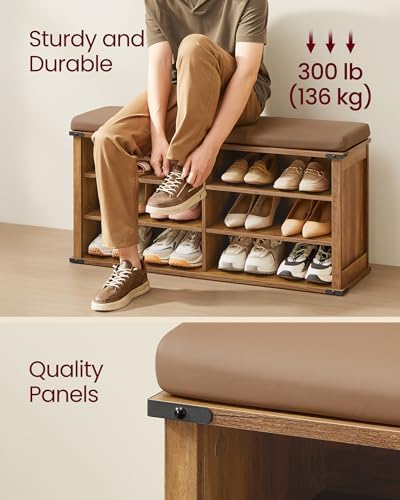 VASAGLE Shoe Storage Bench with Removable Cushion, Adjustable Shelves