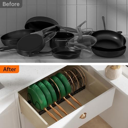 MUDEELA Expandable Pot Pan Lid Organizers inside Cabinet, 14 Divider-Black