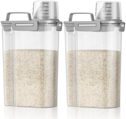 TBMax Rice Container 2 Pack 5 Lbs, Small Pet Dog Cat Food Container Dispenser, Kitchen Cereal Storage Container with Cup, Perfect for Daily Use, Travel, and Portion Control