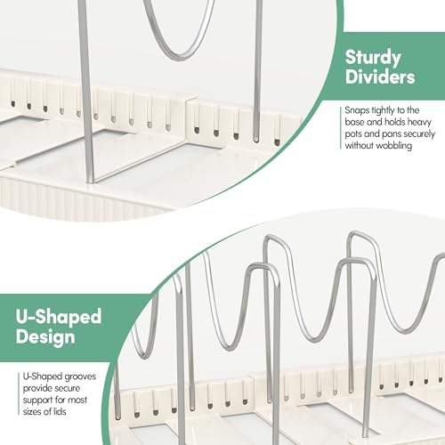 Expandable Pan Organizers Inside Cabinet with 10 Dividers White