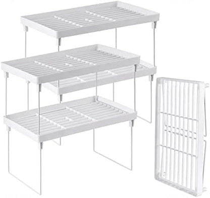 NiHome 4-Pack Stackable Plastic Kitchen Storage Shelf Foldable Rack, White