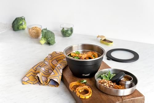 S’well Stainless Steel 64oz Salad Bowl Kit in Onyx,Comes with 2oz Condiment Container and Removable Tray for Organized Serving,Leak-Proof and Dishwasher Safe,(Pack of 8)