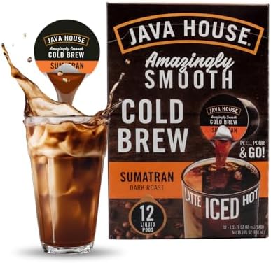 Java House Cold Brew Coffee Concentrate Single Serve Liquid Pods, Sumatran, 12 Count