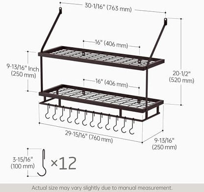KES 30-Inch Oiled Bronze Pot Rack Wall Mounted, 100 Lbs Capacity, 12 Hooks