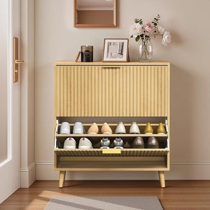 VASAGLE Shoe Storage Cabinet with 2 Flip Drawers, Narrow, Fits 12-16 Pairs