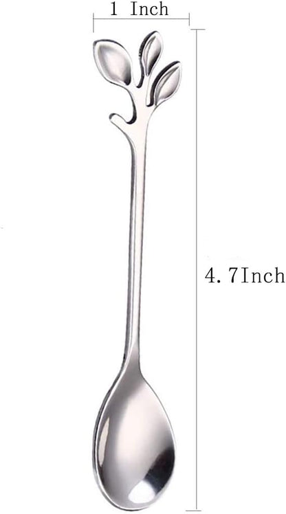 AnSaw Elegant Silver Leaf Coffee Spoons