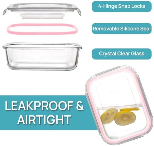 Vtopmart 5 Pack 35oz Glass Food Storage Containers with Lids, Pink