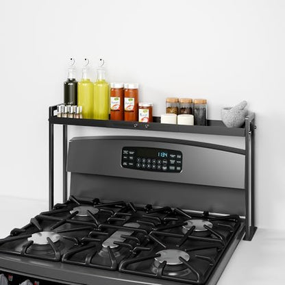 Bumusty Adjustable Stove Top Shelf, 4-Level Spice Rack, Black