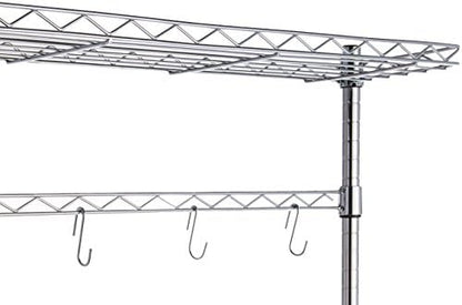 Amazon Basics 3 Tier Sturdy Baker's Rack with Kitchen Storage, Storage Shelf, Utility Storage, Removable Top, Hanging Bar, 14" x 35.83" x 63.31", Wood/Chrome