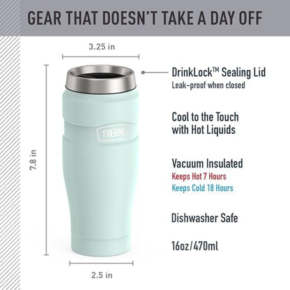 THERMOS Stainless King Stainless Steel Tumbler, 16oz, Matte Light Blue