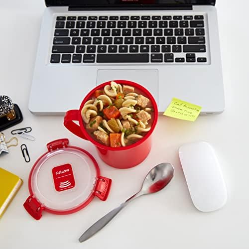 Sistema Microwave Soup Mugs | 656 ml | Microwave Food Containers with Steam Release Vents | BPA-Free | Red | 3 Count