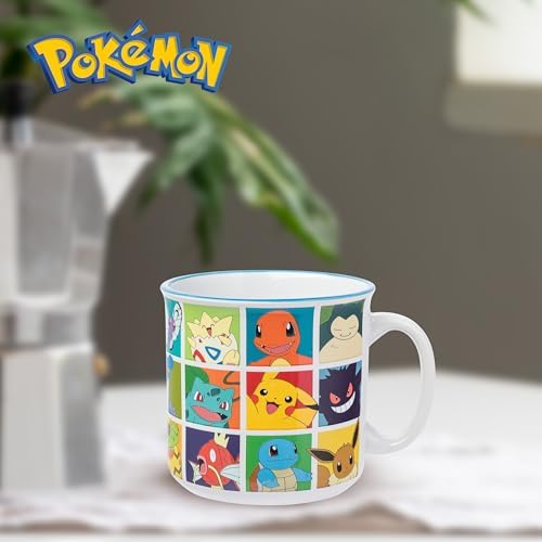 Silver Buffalo Pokémon Pikachu, Snorlax, Eevee, Ceramic Camper Mug, 20oz