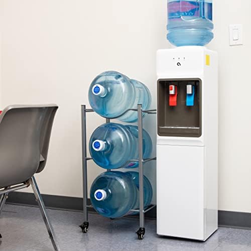 Mind Reader 5 Gallon Water Jug Stand, Water Bottle Holder, Water Cooler, Rack, Wheels, Metal, 16.5"L x 13.75"W x 31"H, Gray