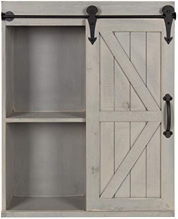 Kate and Laurel Cates Decorative Wood Wall Storage Cabinet with Sliding Barn Door, Rustic Gray