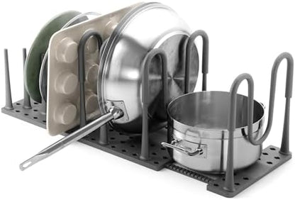 Peggy Kitchen Drawer Cupboard Organizer Tray - Adjustable Storage System For Food Containers, Cookware, Serveware, Utensils and More, Large, Grey