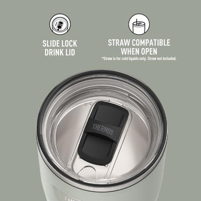 THERMOS Icon Series 24oz Stainless Steel Tumbler with Slide Lock Lid, Leakproof, Fits Cupholder, Dishwasher Safe, Griptec™ Non‑Slip Base, Keeps Drinks Hot 6 Hrs/Cold 22 Hrs, River Rock