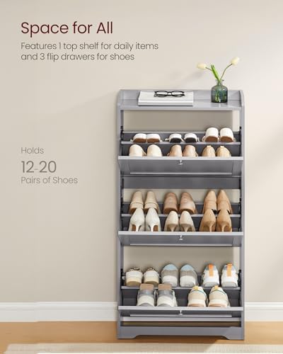 VASAGLE Shoe Storage Cabinet with 3 Flip Drawers, Slim, Holds 12‑20 Pairs