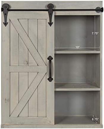 Kate and Laurel Cates Decorative Wood Wall Storage Cabinet with Sliding Barn Door, Rustic Gray