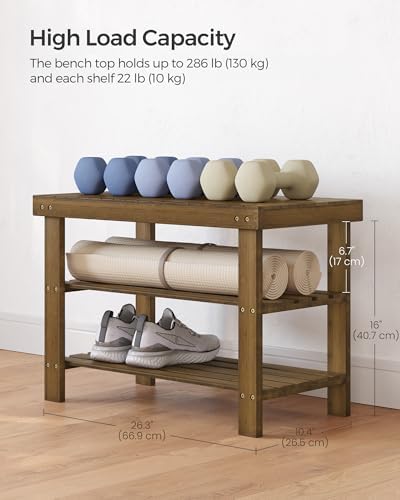 SONGMICS Shoe Rack Bench, 3-Tier Bamboo Entryway Bench, 27.6 Inches Width