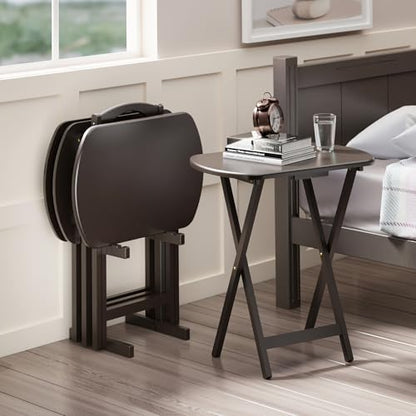 Winsome Corbett Set of 4 Oversized Foldable Snack Tables with Storage Rack